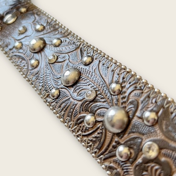 KATHY Van Zeeland Studded Belt Y2K Glam Cowgirl Western Rhinestones Leather S main image 5